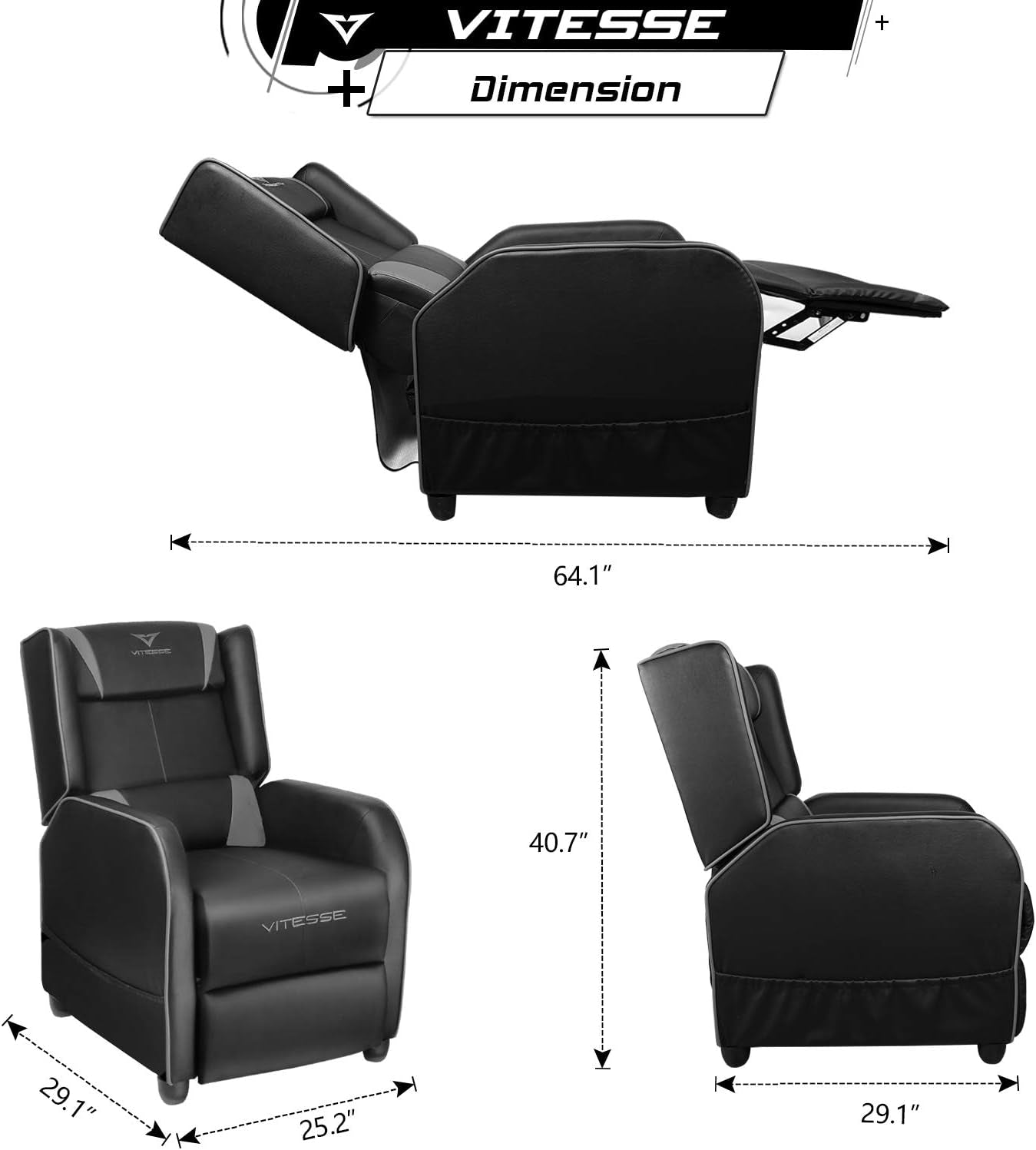 Gaming Recliner Chair Racing Style Single PU Leather Sofa Modern