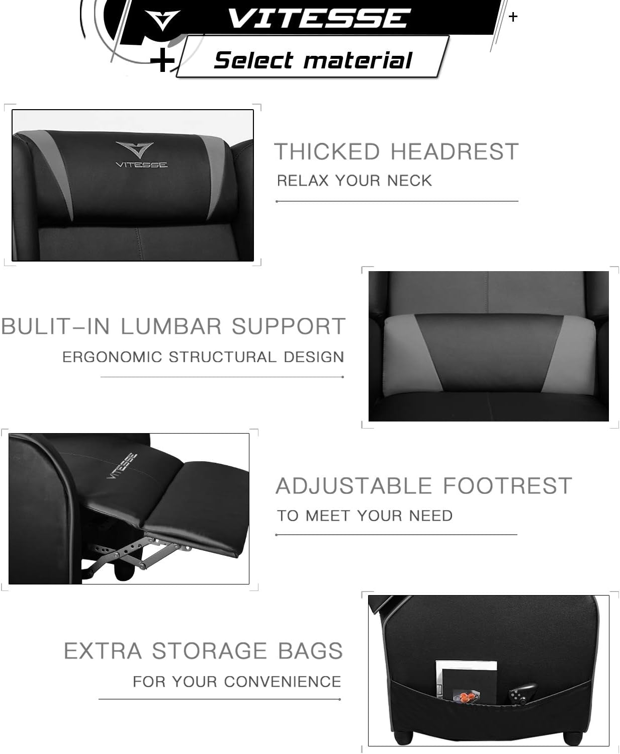 Gaming Recliner Chair Racing Style Single PU Leather Sofa Modern