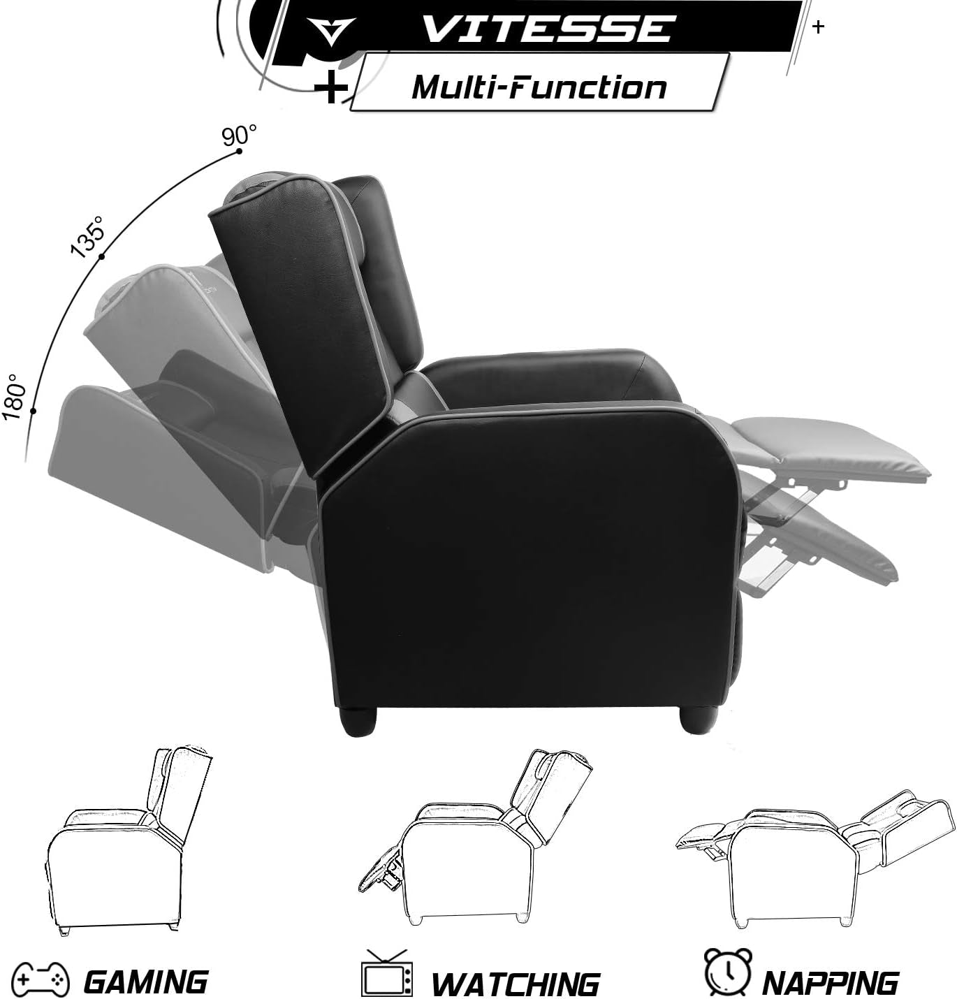 Gaming Recliner Chair Racing Style Single PU Leather Sofa Modern