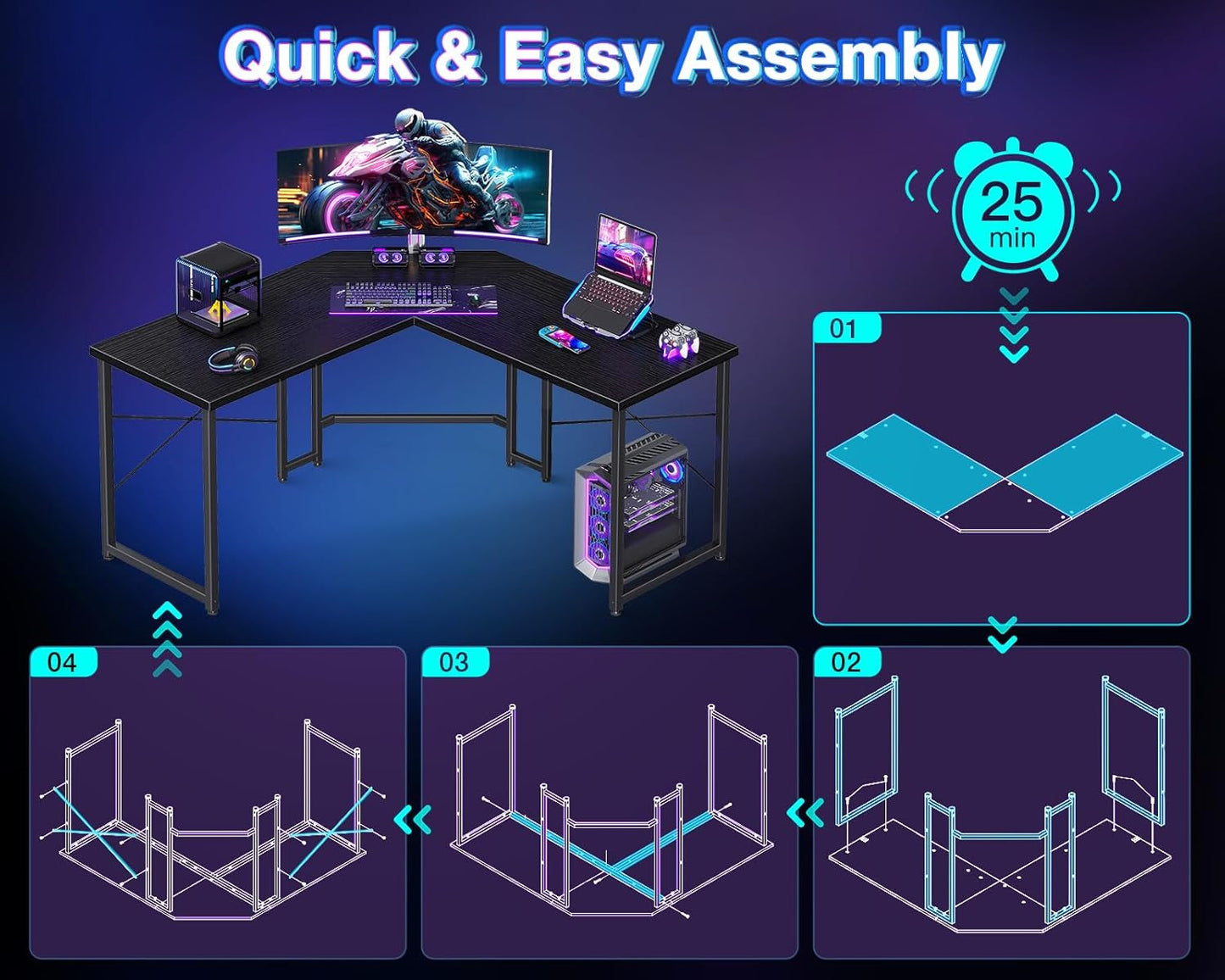 L Shaped Gaming Desk, Corner Desk Gaming Table for Home Office