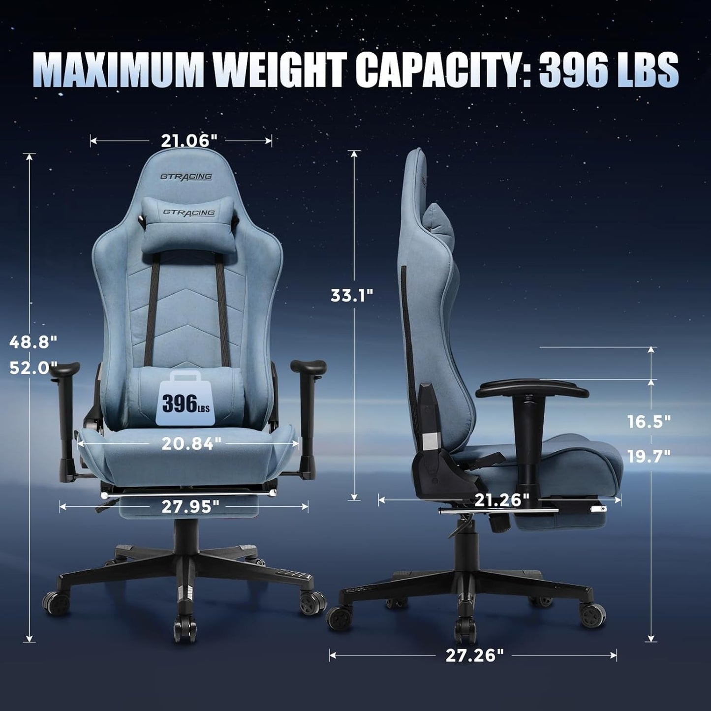 Gaming Chair Breathable Fabric, Racing Style Computer Chair for Adult