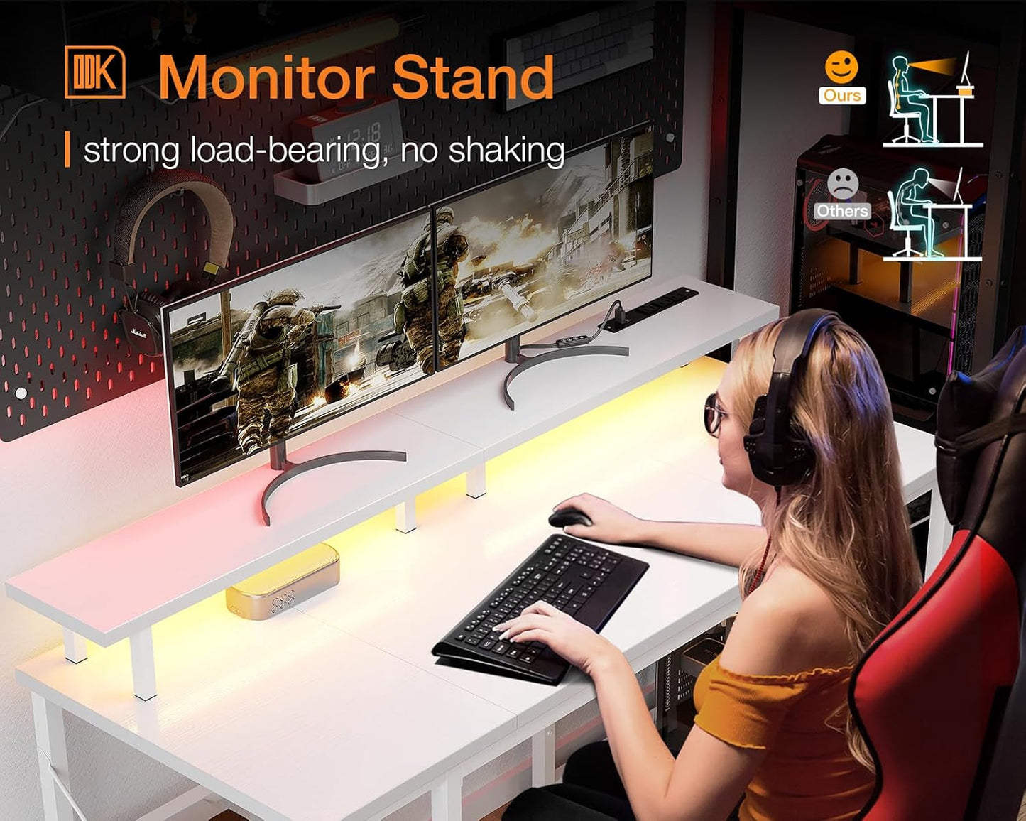 48 Inch Gaming Desk with LED Lights & Power Outlets | Computer Desk