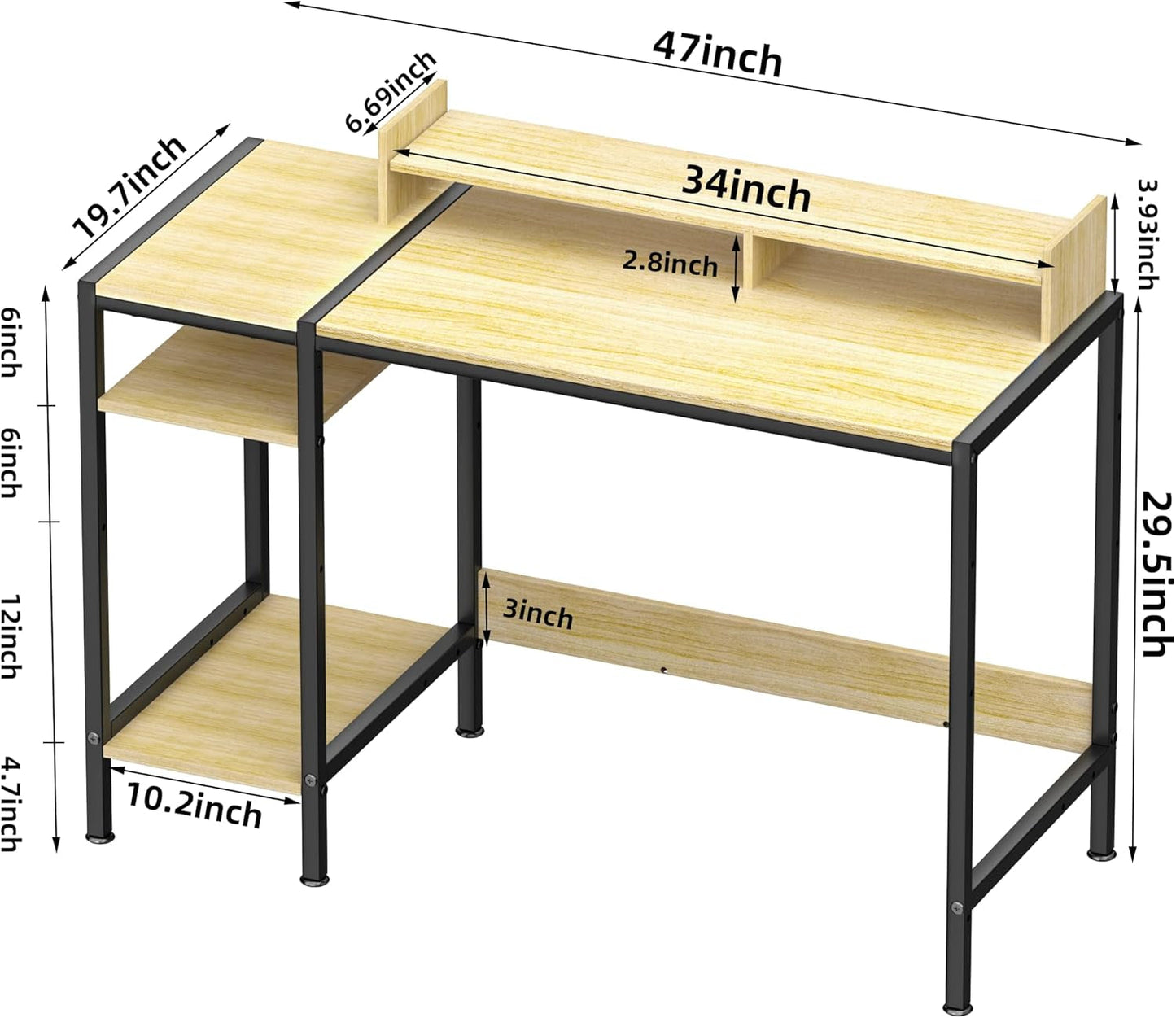 Small Computer Gaming Desk - 47” Home Office Desk with Storage