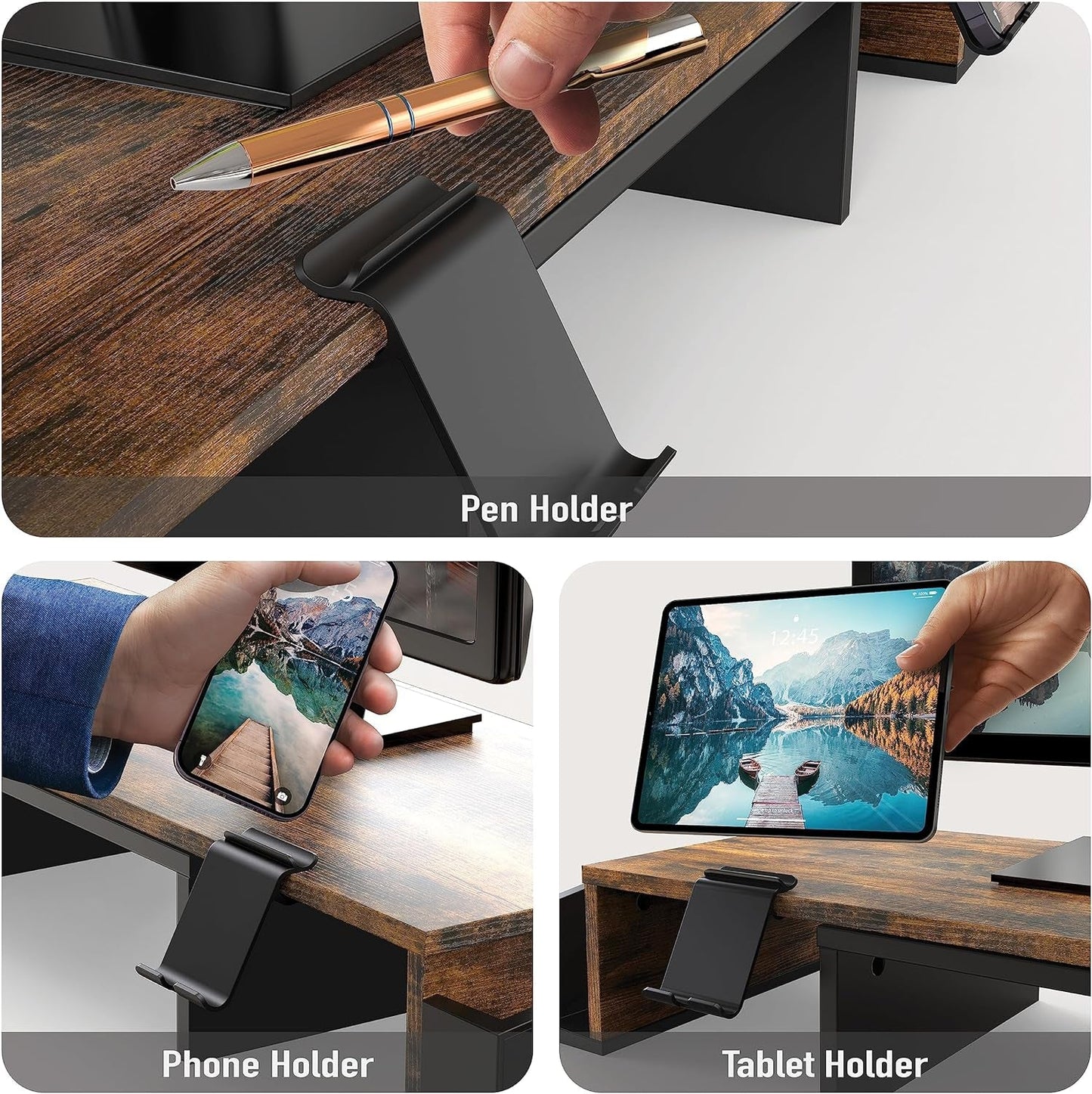 Desk Dual Monitor Stand Riser with Drawer - Rustic Brown