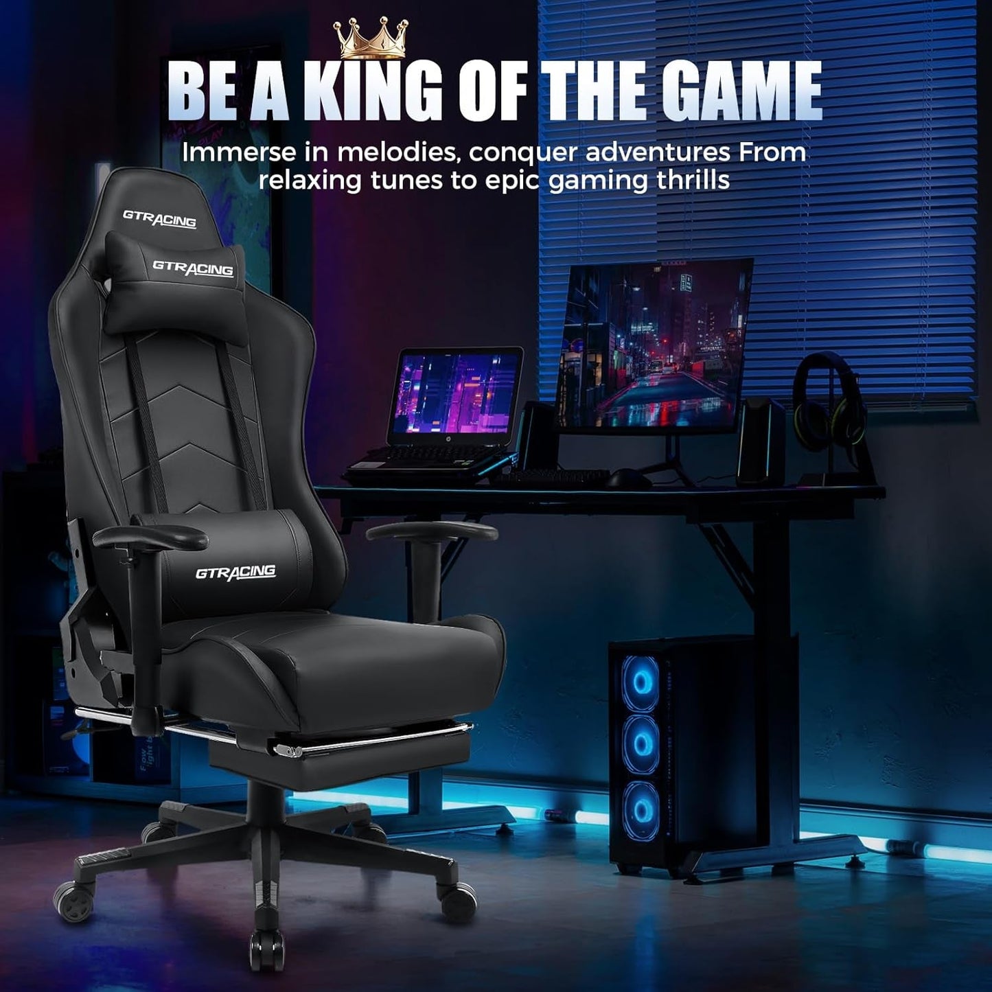 Gaming Chair with Footrest, Racing Style Computer Chair for Adult