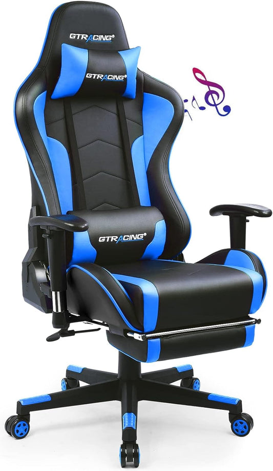 Gaming Chair with Footrest and Bluetooth Speakers Music Video Game