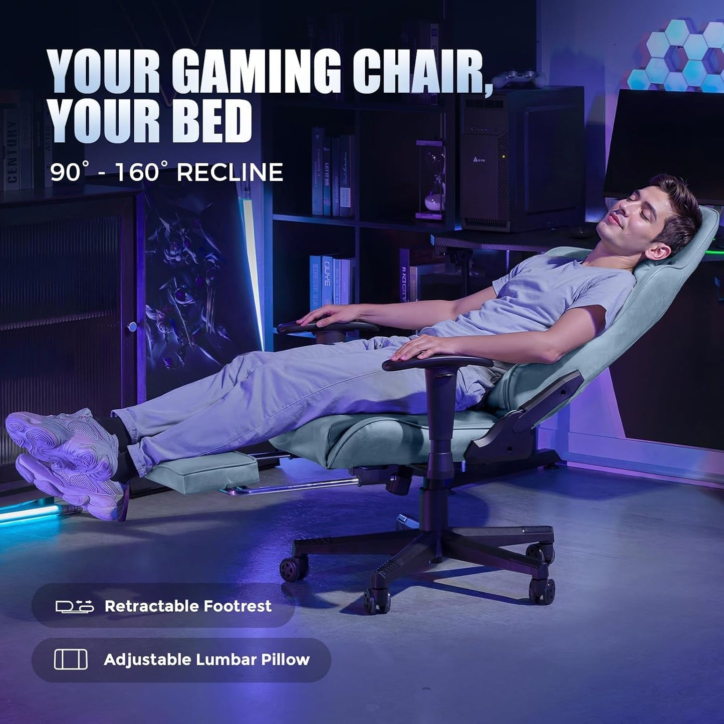 Gaming Chair Breathable Fabric, Racing Style Computer Chair for Adult