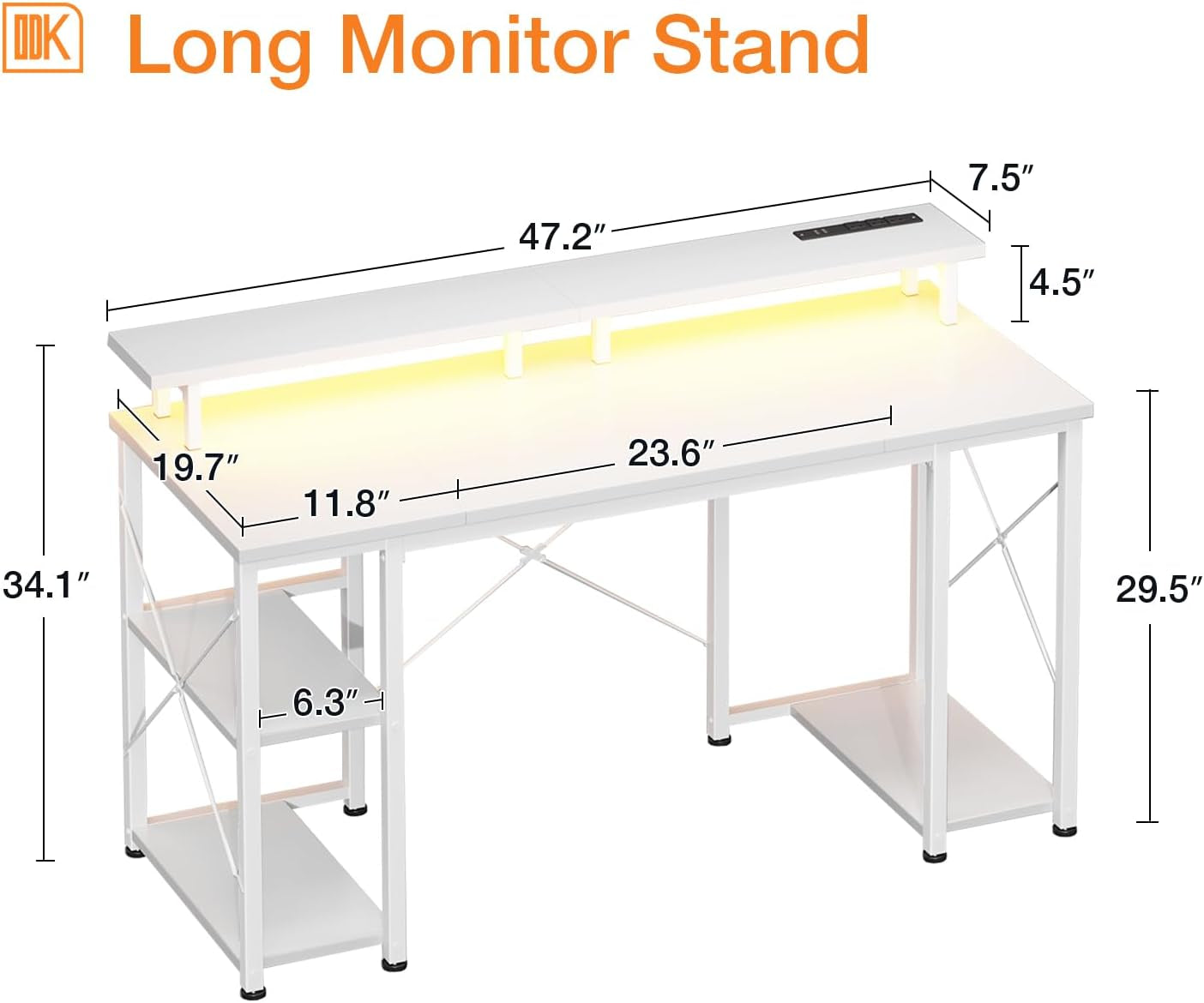 48 Inch Gaming Desk with LED Lights & Power Outlets | Computer Desk