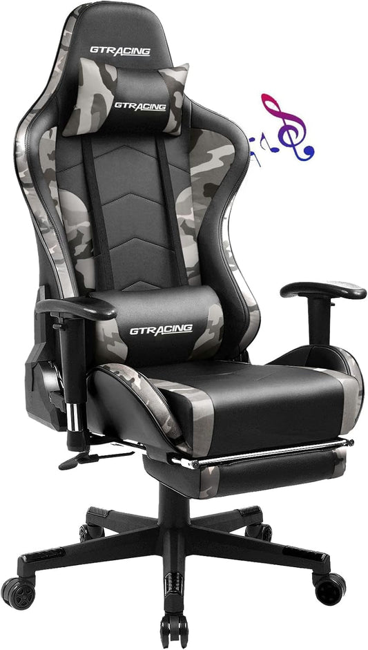 Gaming Chair with Footrest and Bluetooth Speakers Music Video Game