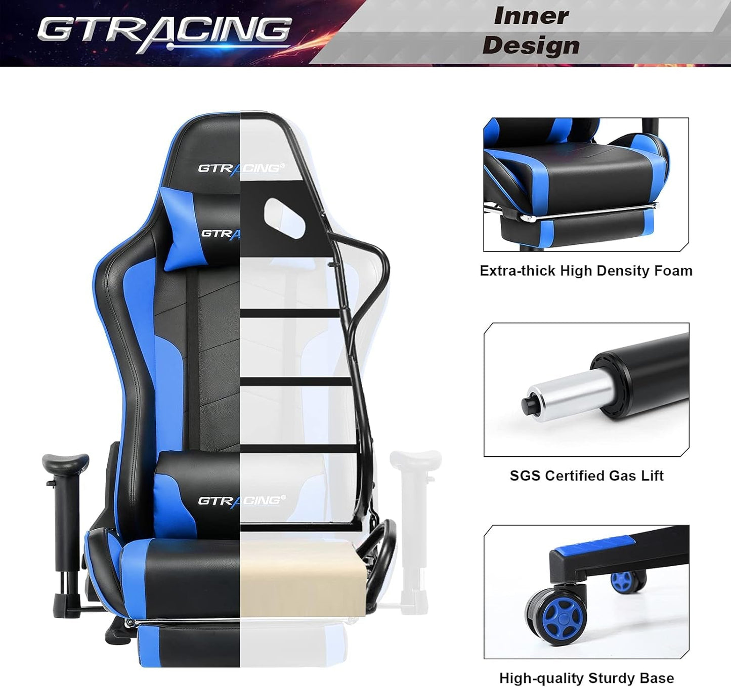 Gaming Chair with Footrest and Bluetooth Speakers Music Video Game