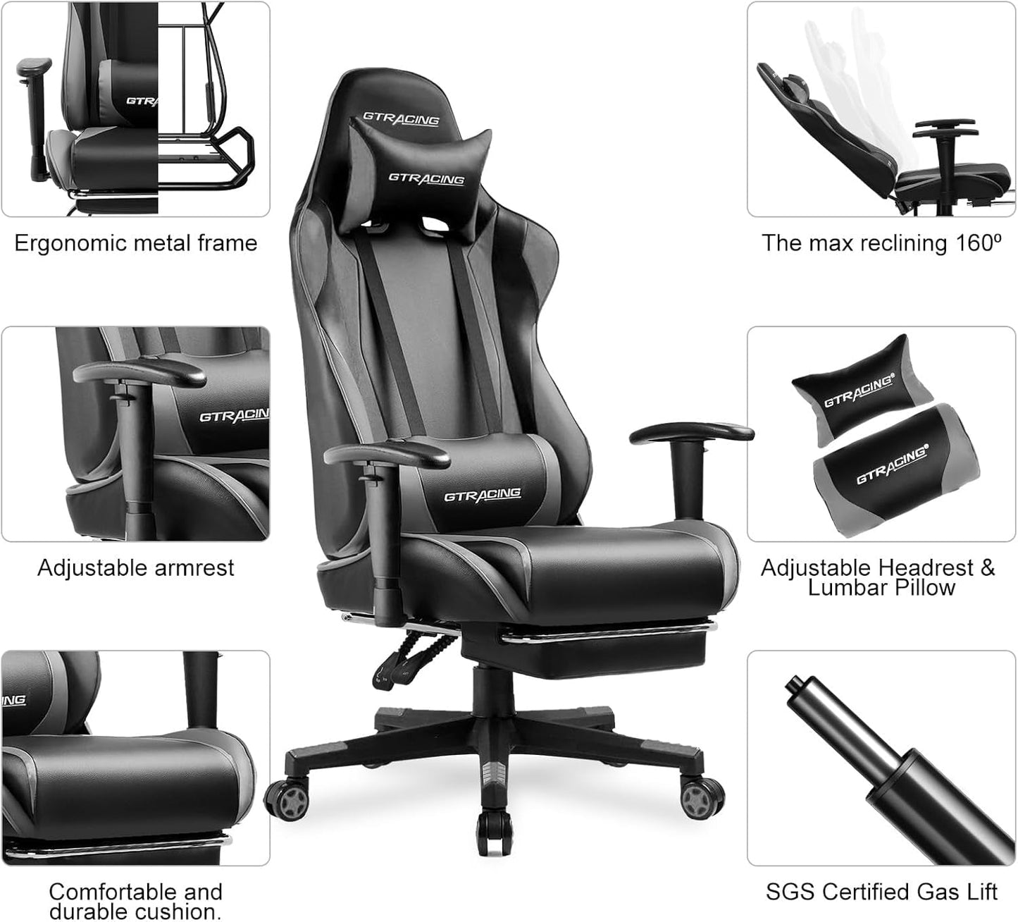 Gaming Chair with Footrest, Ergonomic Computer Game Desk Chair