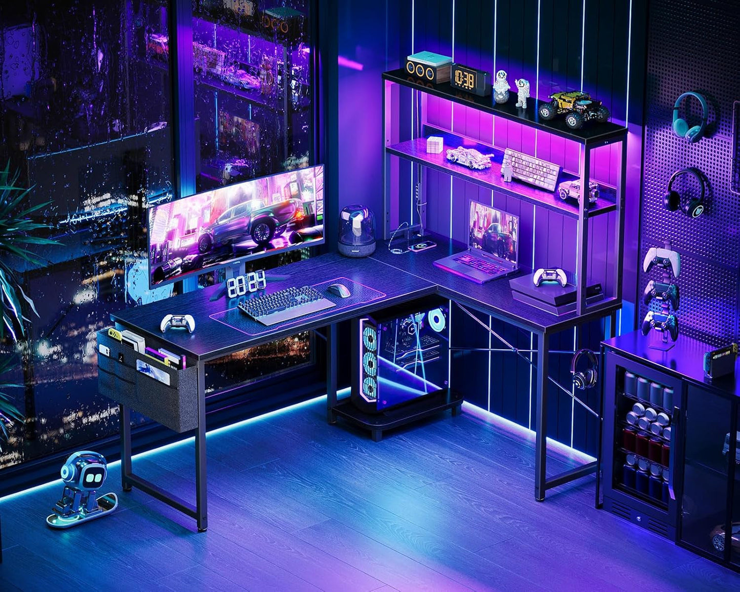L Shaped Desk Gaming Desk with LED Light & Power Outlet, 53 Inch
