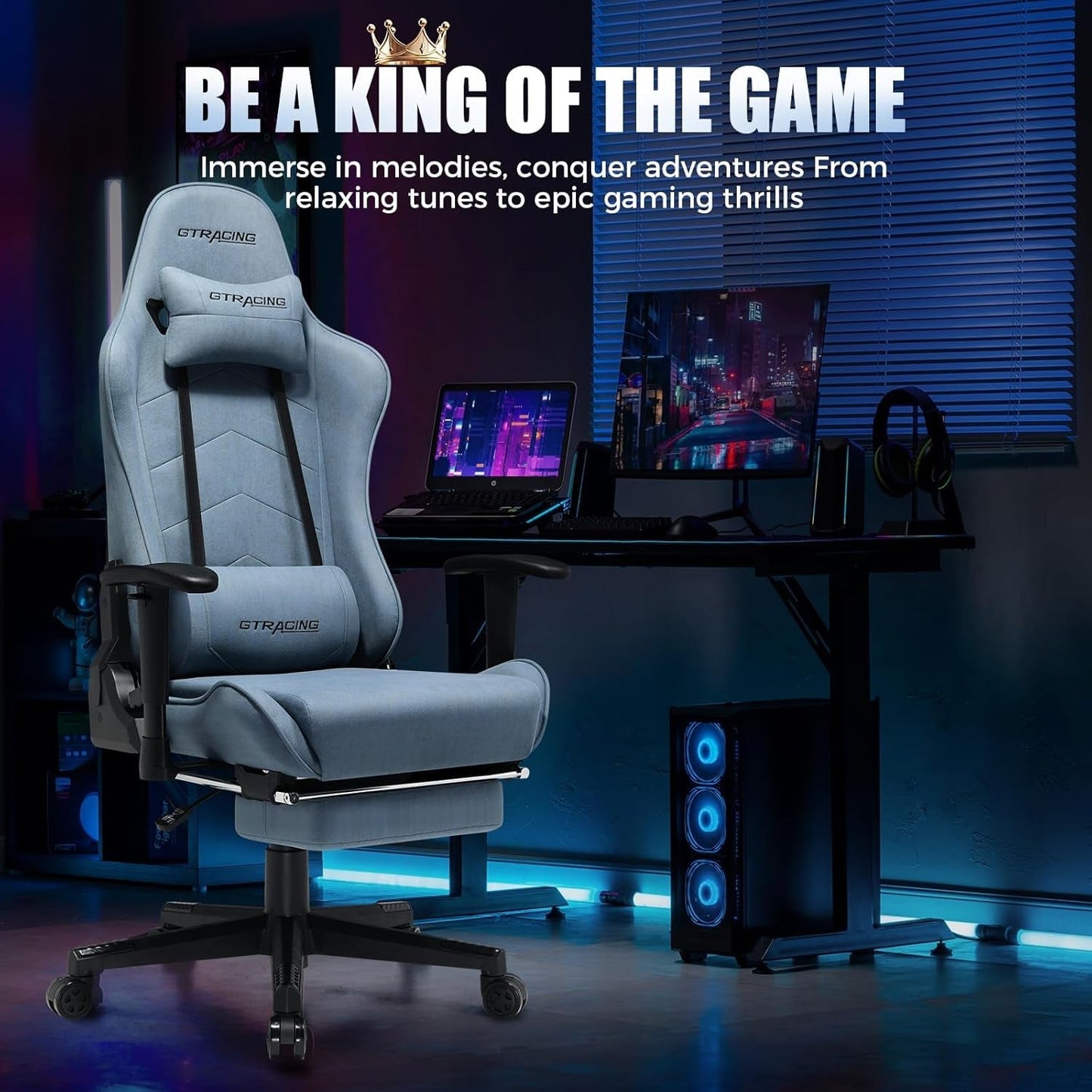 Gaming Chair Breathable Fabric, Racing Style Computer Chair for Adult
