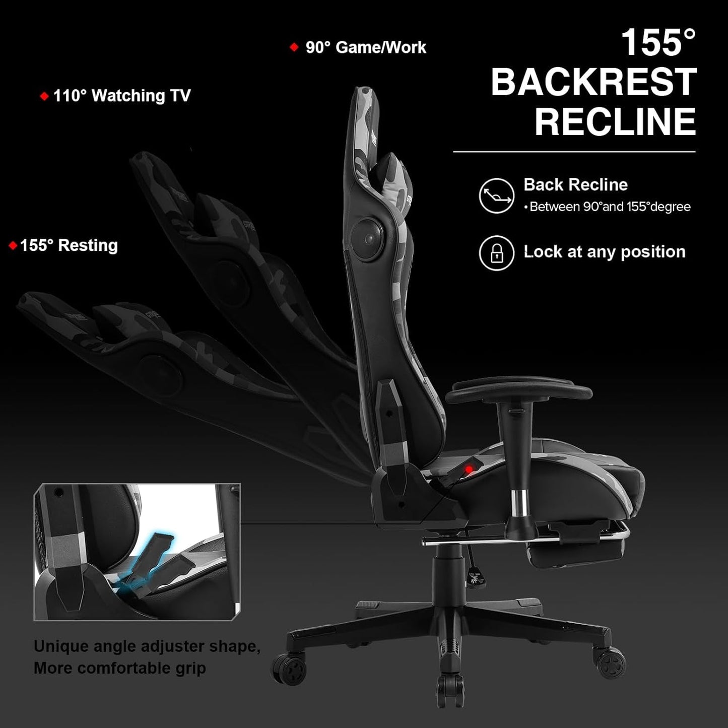 Gaming Chair with Footrest and Bluetooth Speakers Music Video Game
