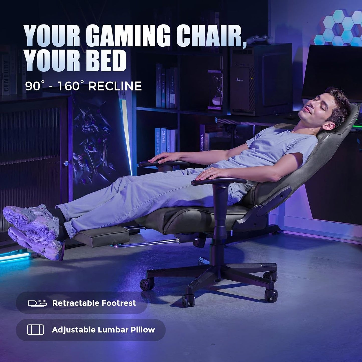Gaming Chair with Footrest, Racing Style Computer Chair for Adult