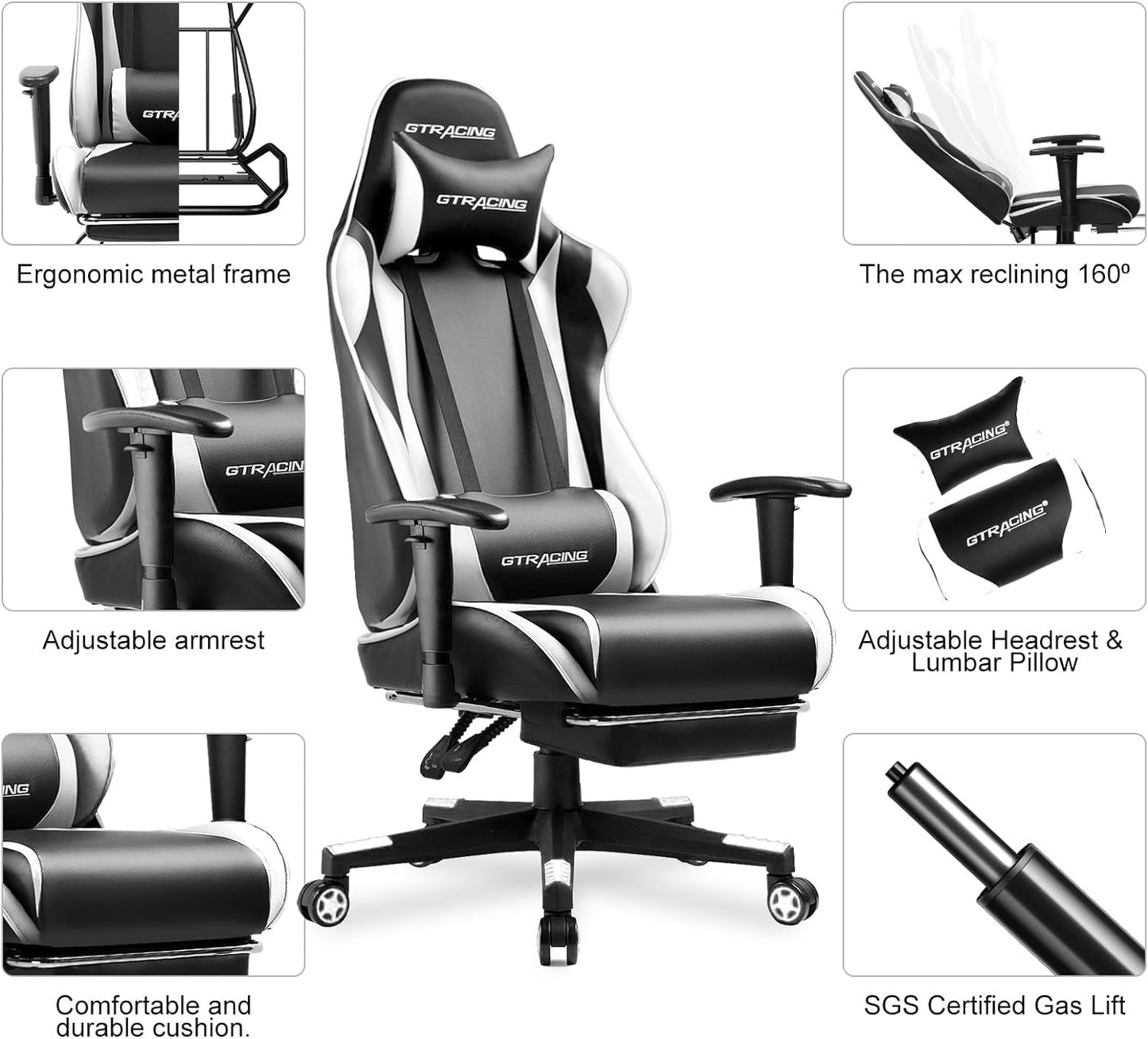 Gaming Chair with Footrest, Ergonomic Computer Game Desk Chair