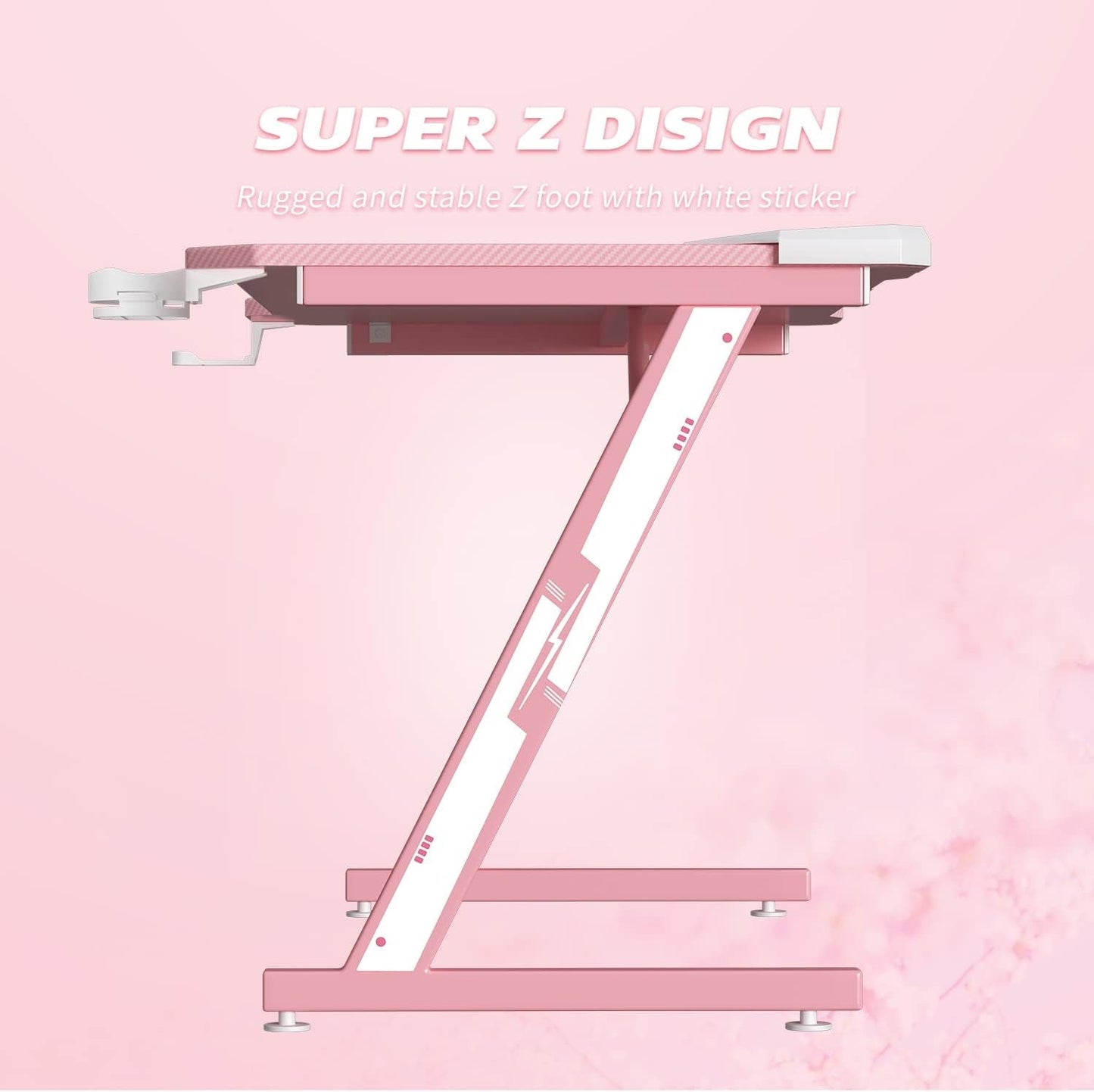 Gaming Computer Desk with Carbon Fiber Surface, Gaming Table Z Shaped