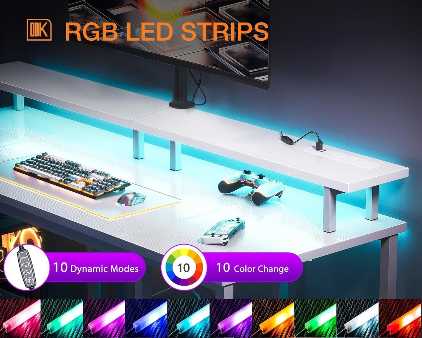 48 Inch Gaming Desk with LED Lights & Power Outlets | Computer Desk